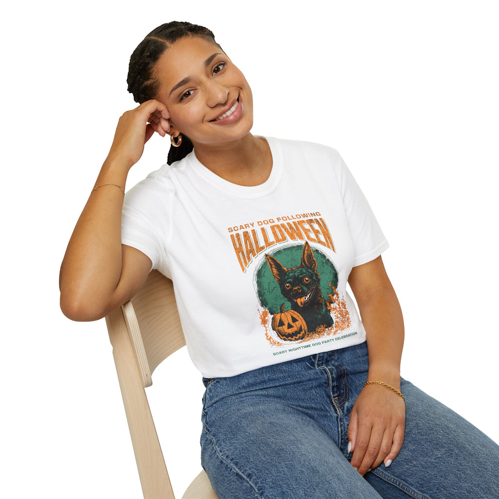 Halloween Dog T‑Shirt — "Scary Dog Following Halloween" Graphic Tee