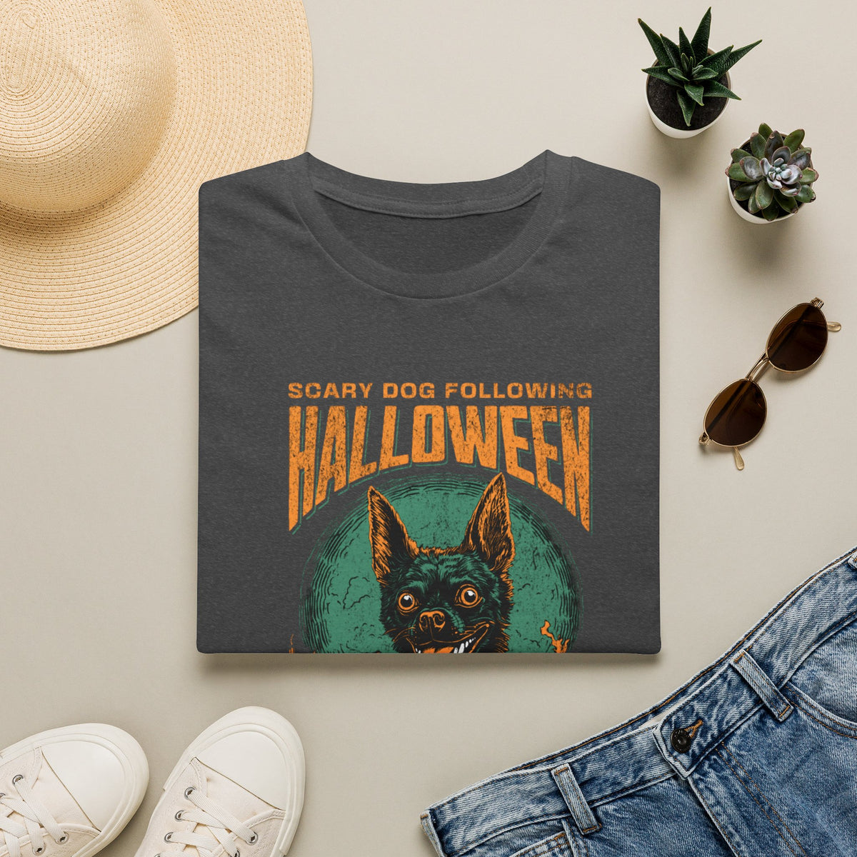 Halloween Dog T‑Shirt — "Scary Dog Following Halloween" Graphic Tee