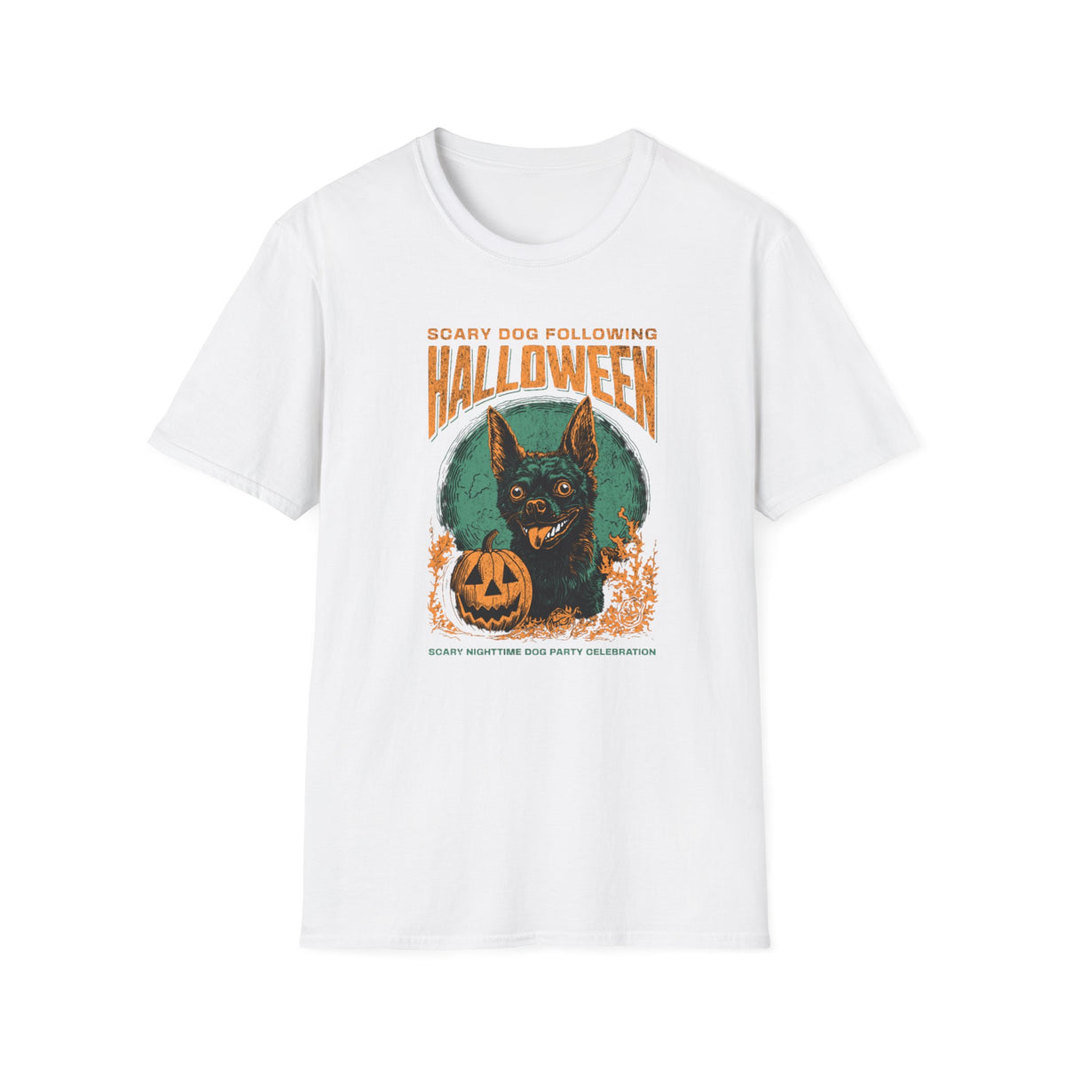 Halloween Dog T‑Shirt — "Scary Dog Following Halloween" Graphic Tee