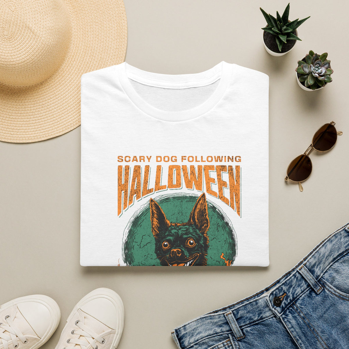 Halloween Dog T‑Shirt — "Scary Dog Following Halloween" Graphic Tee