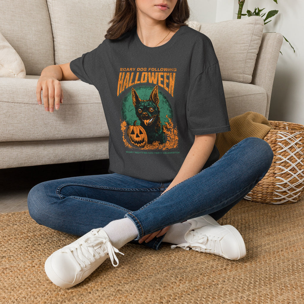 Halloween Dog T‑Shirt — "Scary Dog Following Halloween" Graphic Tee