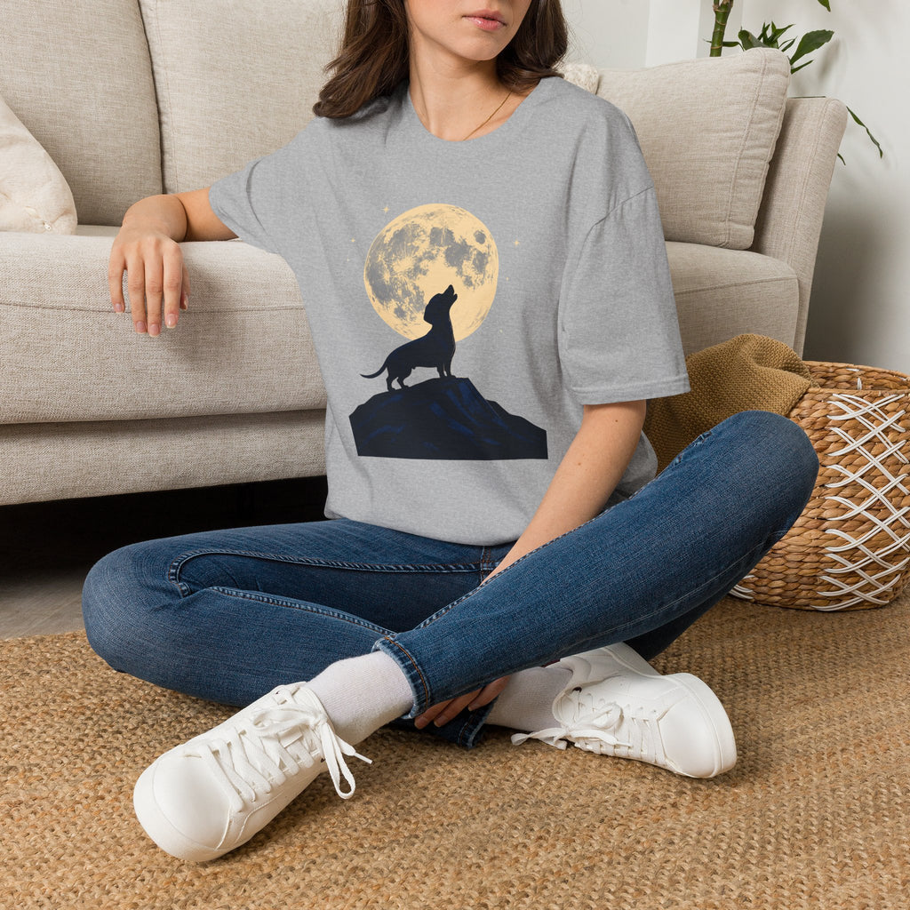Howling Moon T-Shirt — Silhouette Wolf & Full Moon Night Sky Tee