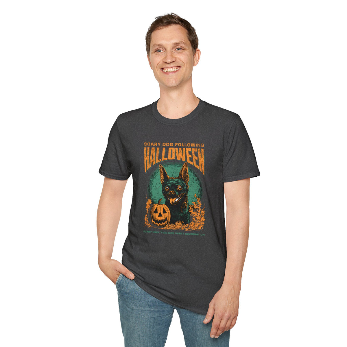 Halloween Dog T‑Shirt — "Scary Dog Following Halloween" Graphic Tee