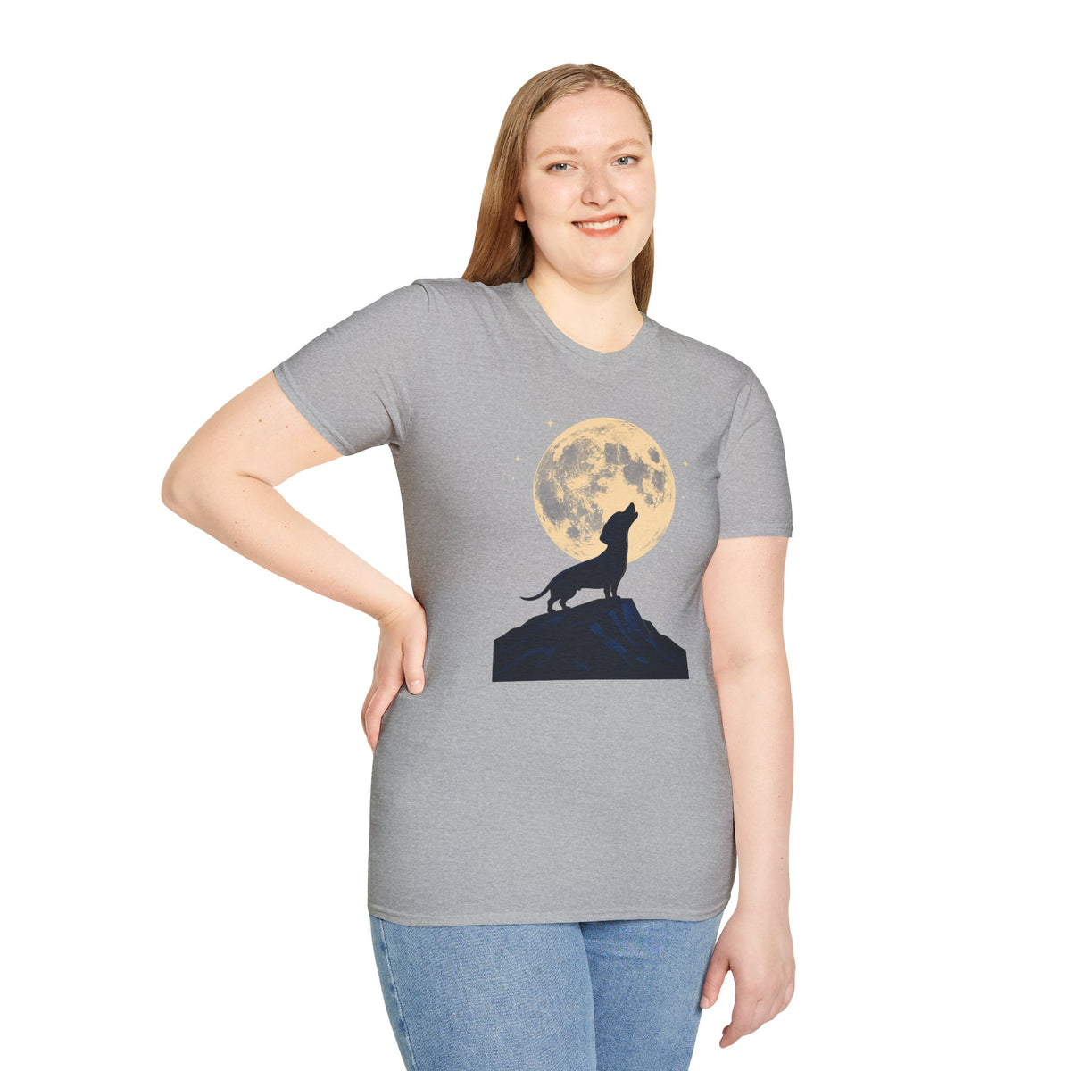 Howling Moon T-Shirt — Silhouette Wolf & Full Moon Night Sky Tee
