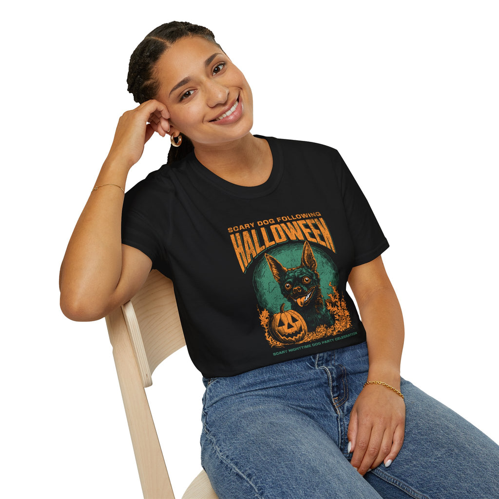 Halloween Dog T‑Shirt — "Scary Dog Following Halloween" Graphic Tee