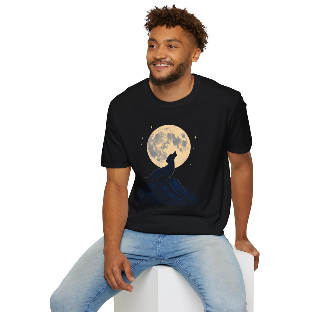 Howling Moon T-Shirt — Silhouette Wolf & Full Moon Night Sky Tee