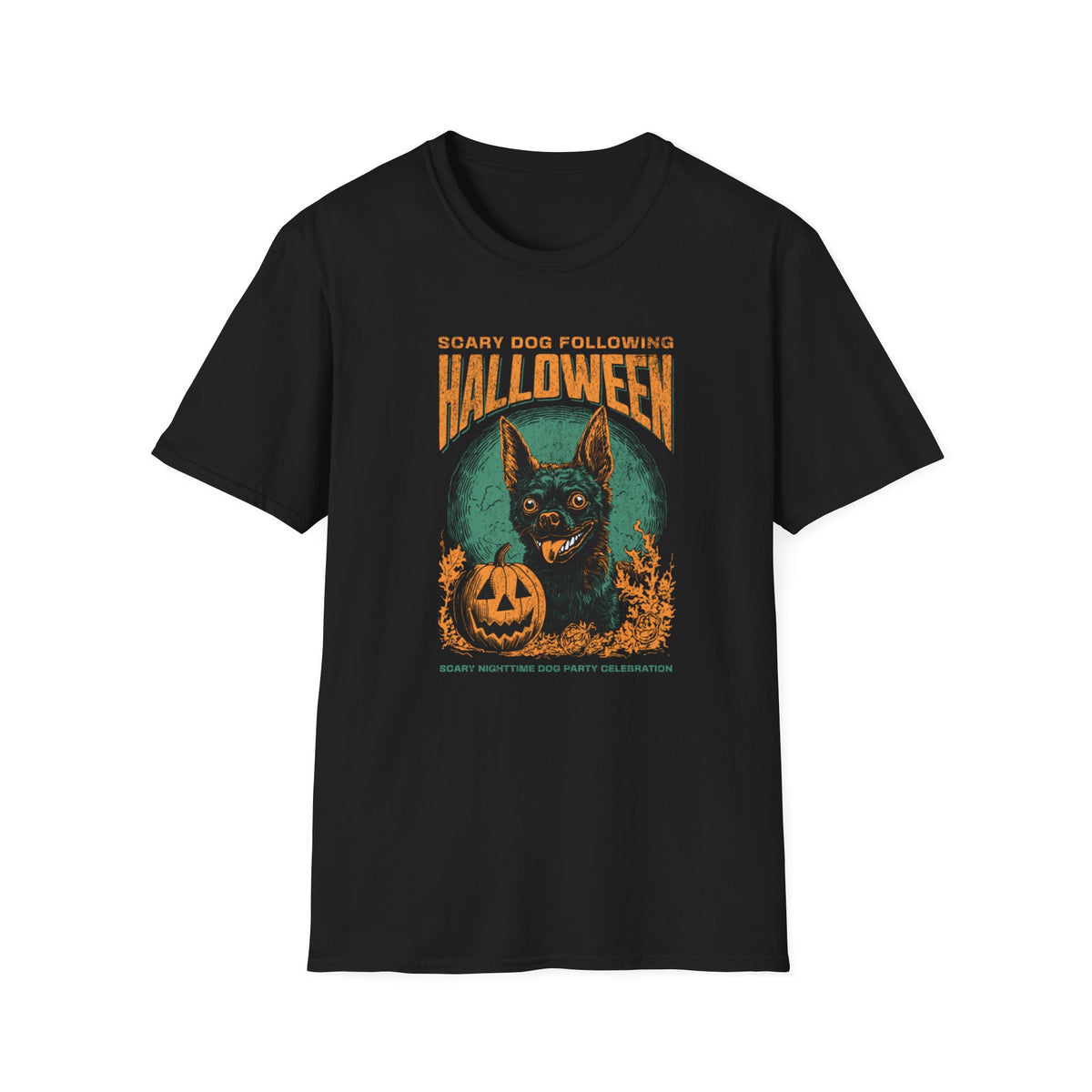 Halloween Dog T‑Shirt — "Scary Dog Following Halloween" Graphic Tee