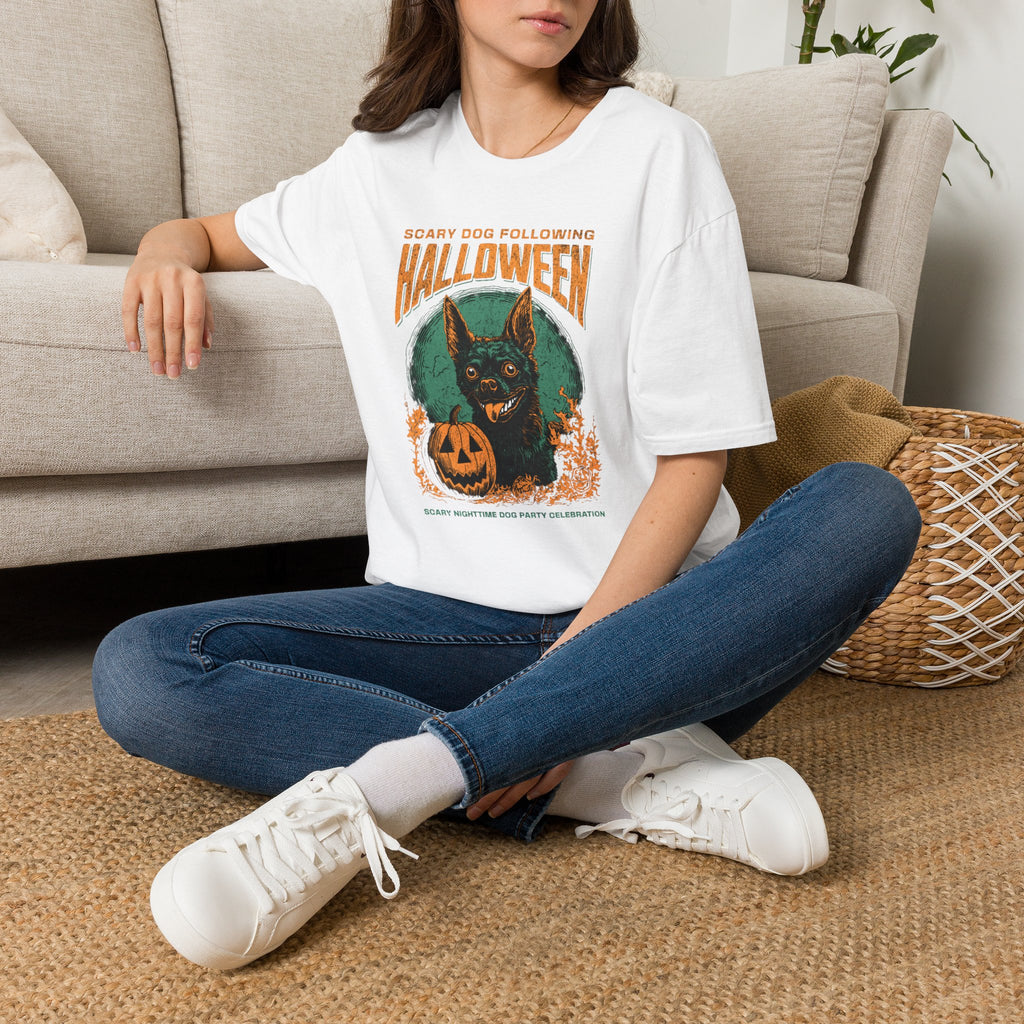 Halloween Dog T‑Shirt — "Scary Dog Following Halloween" Graphic Tee
