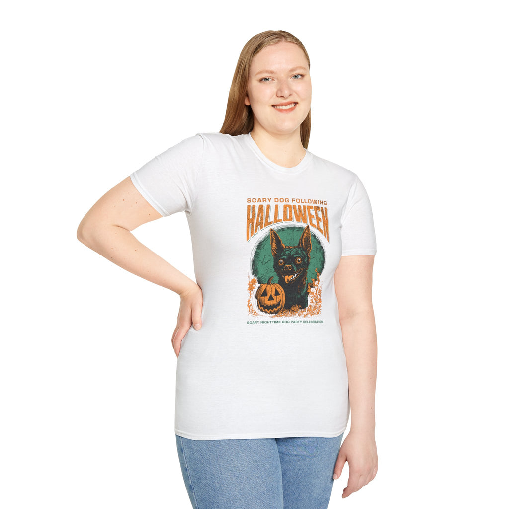 Halloween Dog T‑Shirt — "Scary Dog Following Halloween" Graphic Tee