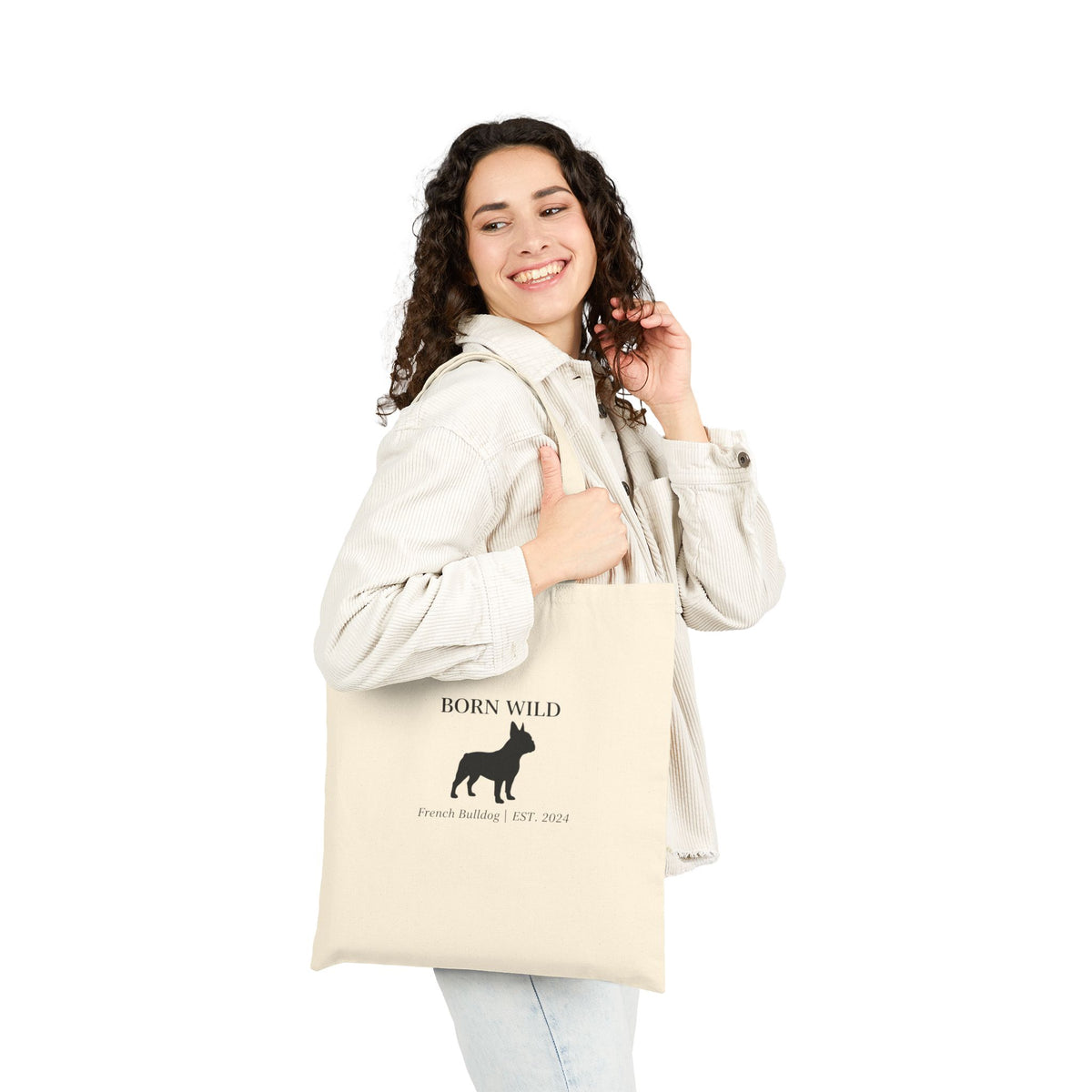 Born Wild French Bulldog Tote Bag — Canvas Dog Lover Market Tote