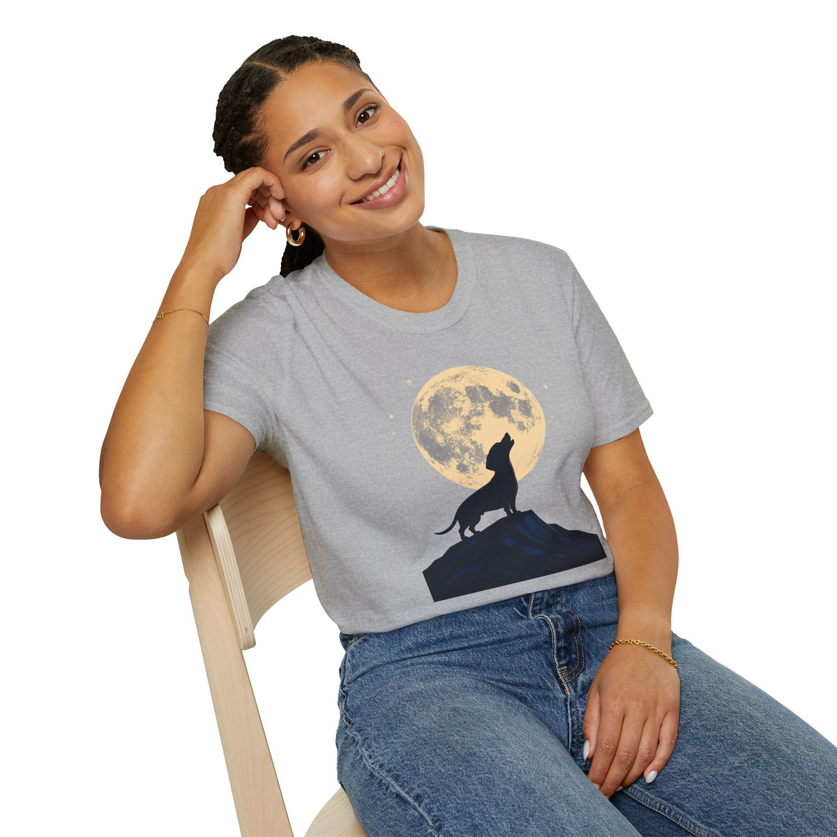 Howling Moon T-Shirt — Silhouette Wolf & Full Moon Night Sky Tee