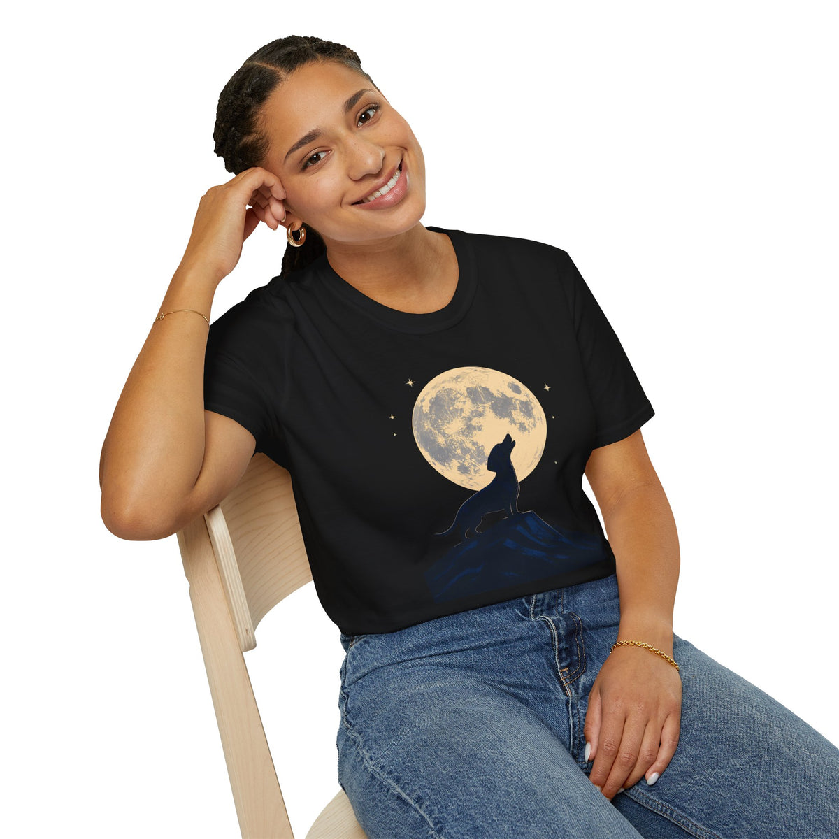 Howling Moon T-Shirt — Silhouette Wolf & Full Moon Night Sky Tee