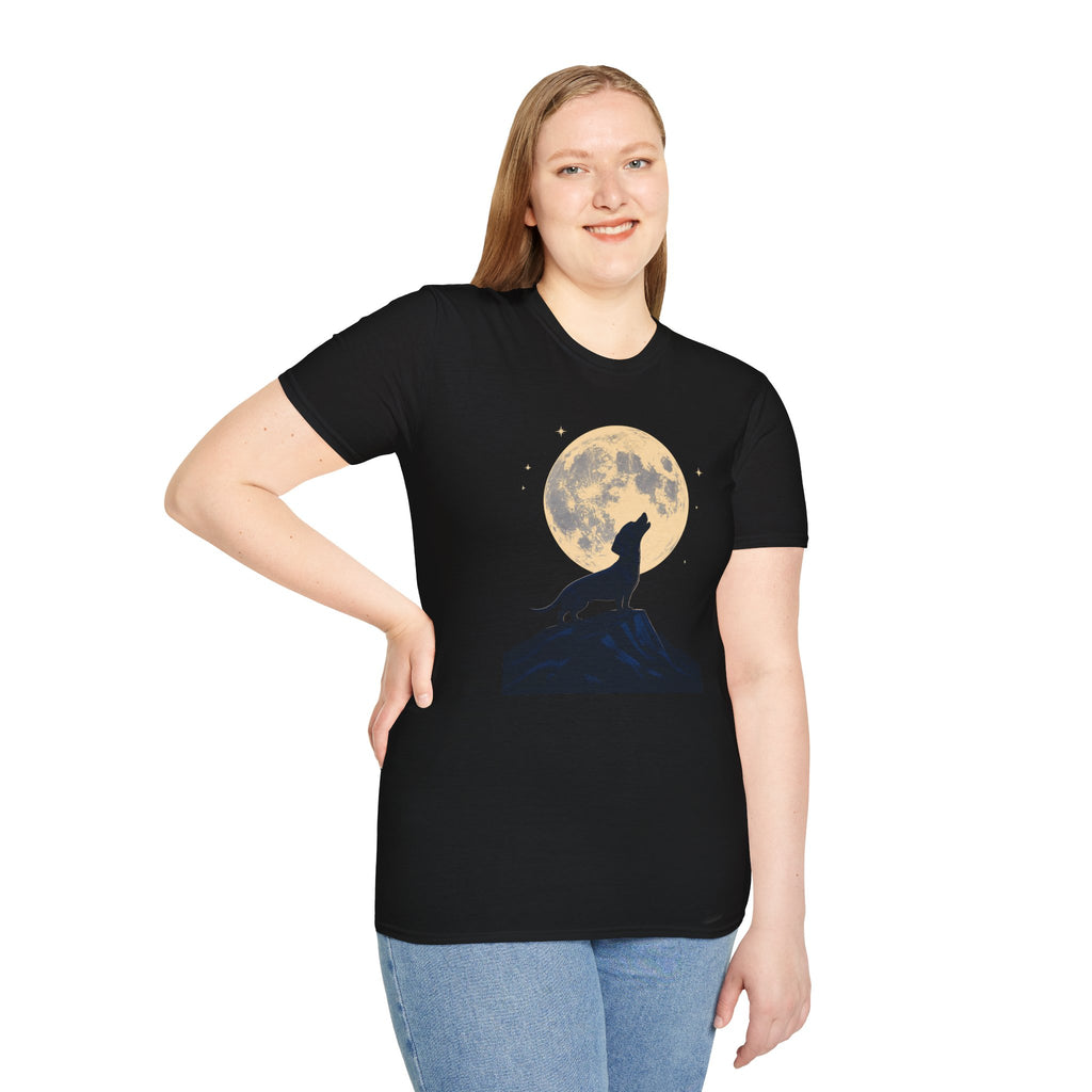 Howling Moon T-Shirt — Silhouette Wolf & Full Moon Night Sky Tee