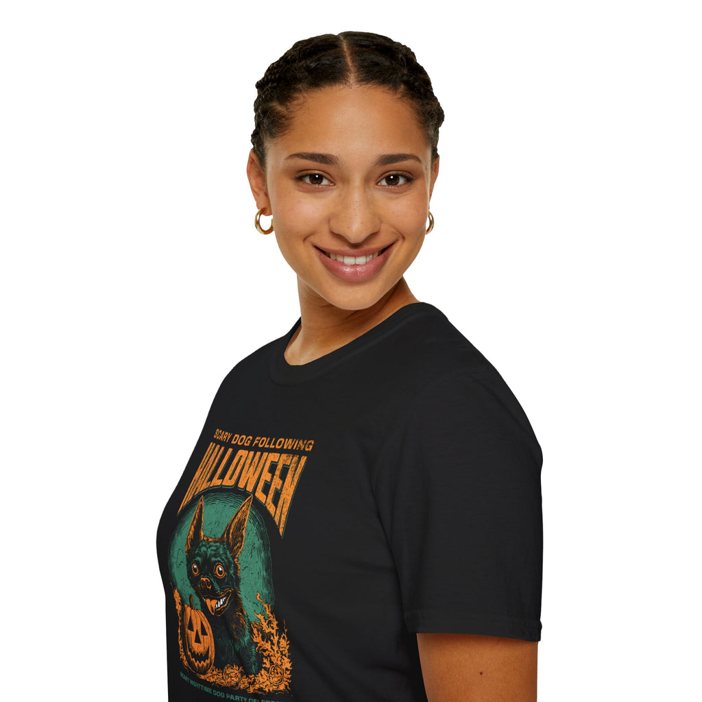 Halloween Dog T‑Shirt — "Scary Dog Following Halloween" Graphic Tee