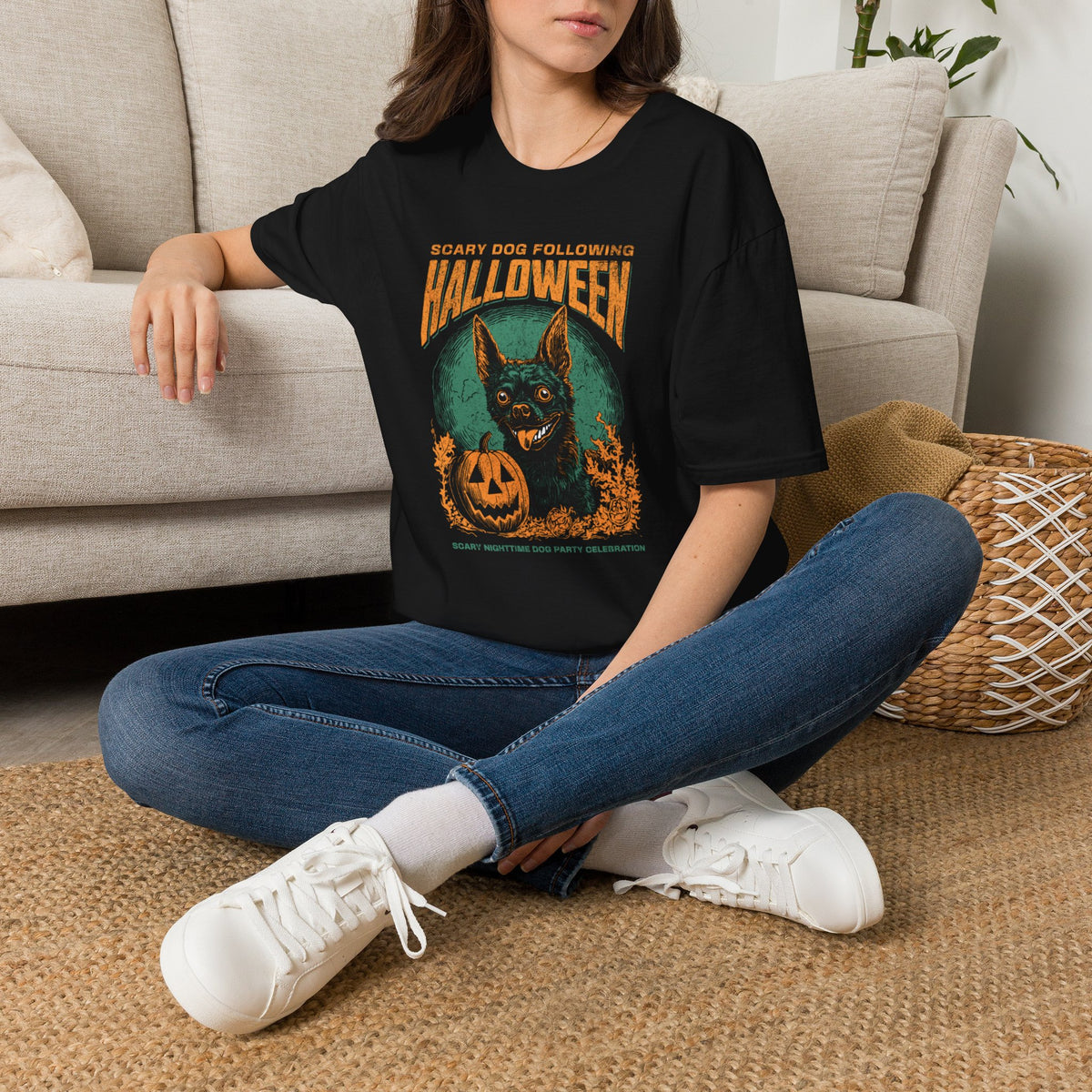 Halloween Dog T‑Shirt — "Scary Dog Following Halloween" Graphic Tee