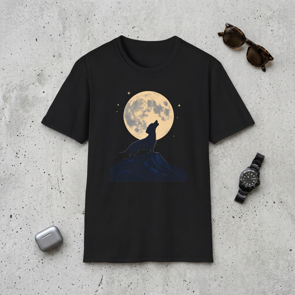 Howling Moon T-Shirt — Silhouette Wolf & Full Moon Night Sky Tee