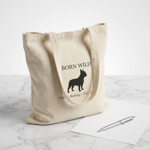 Born Wild French Bulldog Tote Bag — Canvas Dog Lover Market Tote