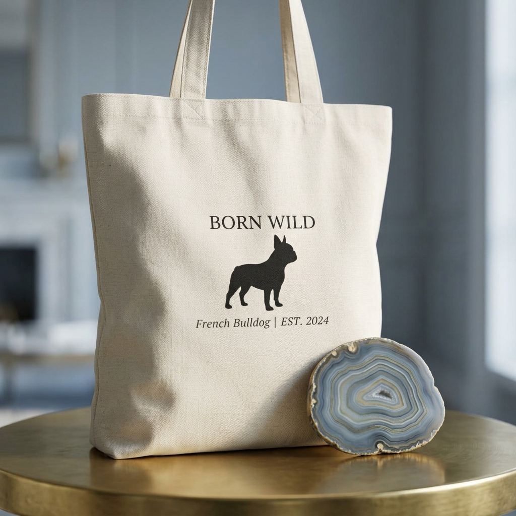 Born Wild French Bulldog Tote Bag — Canvas Dog Lover Market Tote