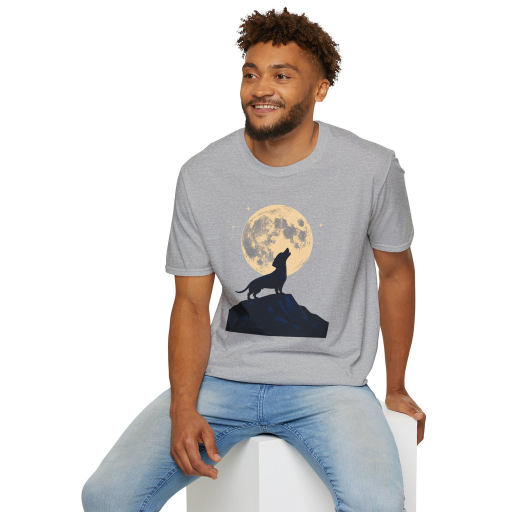 Howling Moon T-Shirt — Silhouette Wolf & Full Moon Night Sky Tee