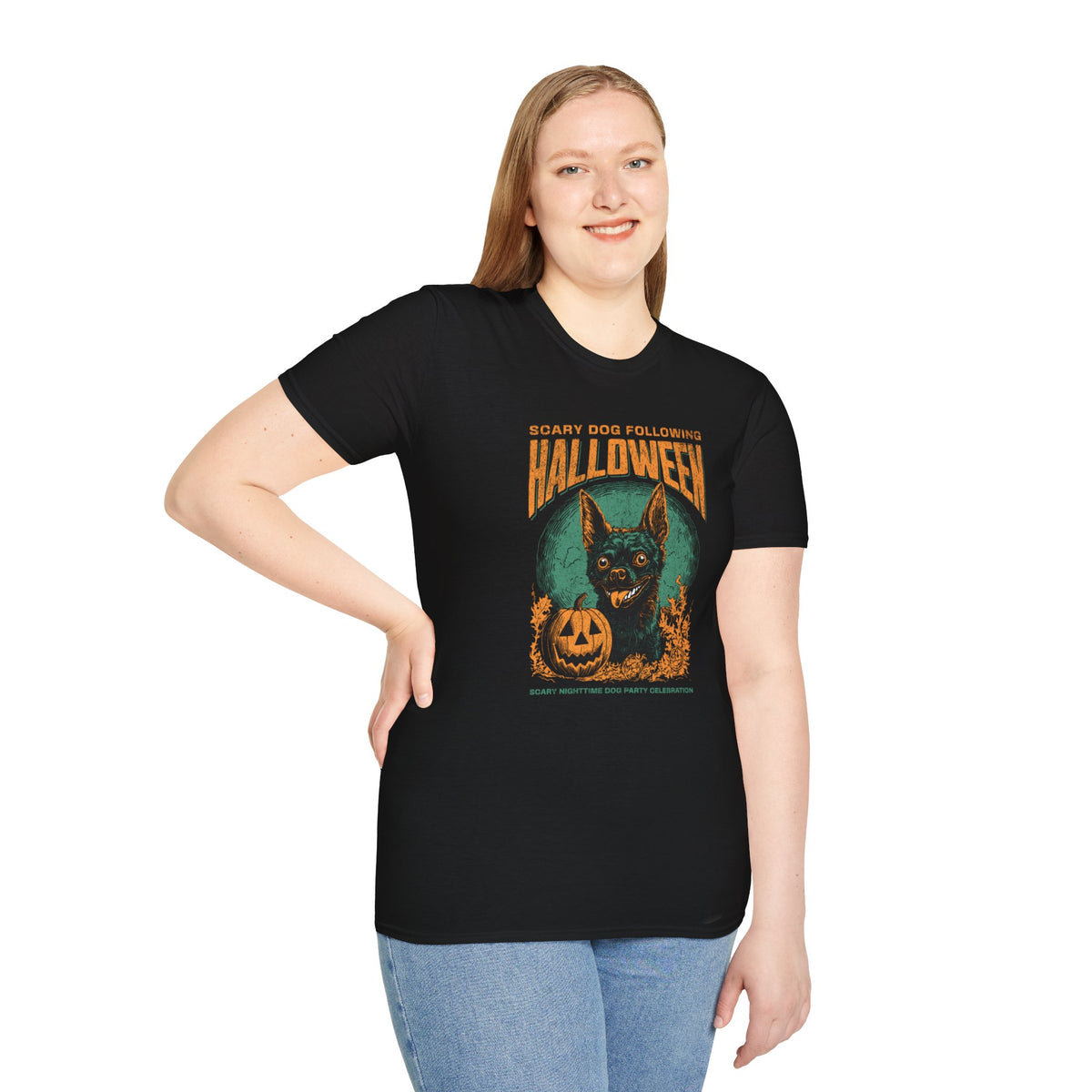 Halloween Dog T‑Shirt — "Scary Dog Following Halloween" Graphic Tee