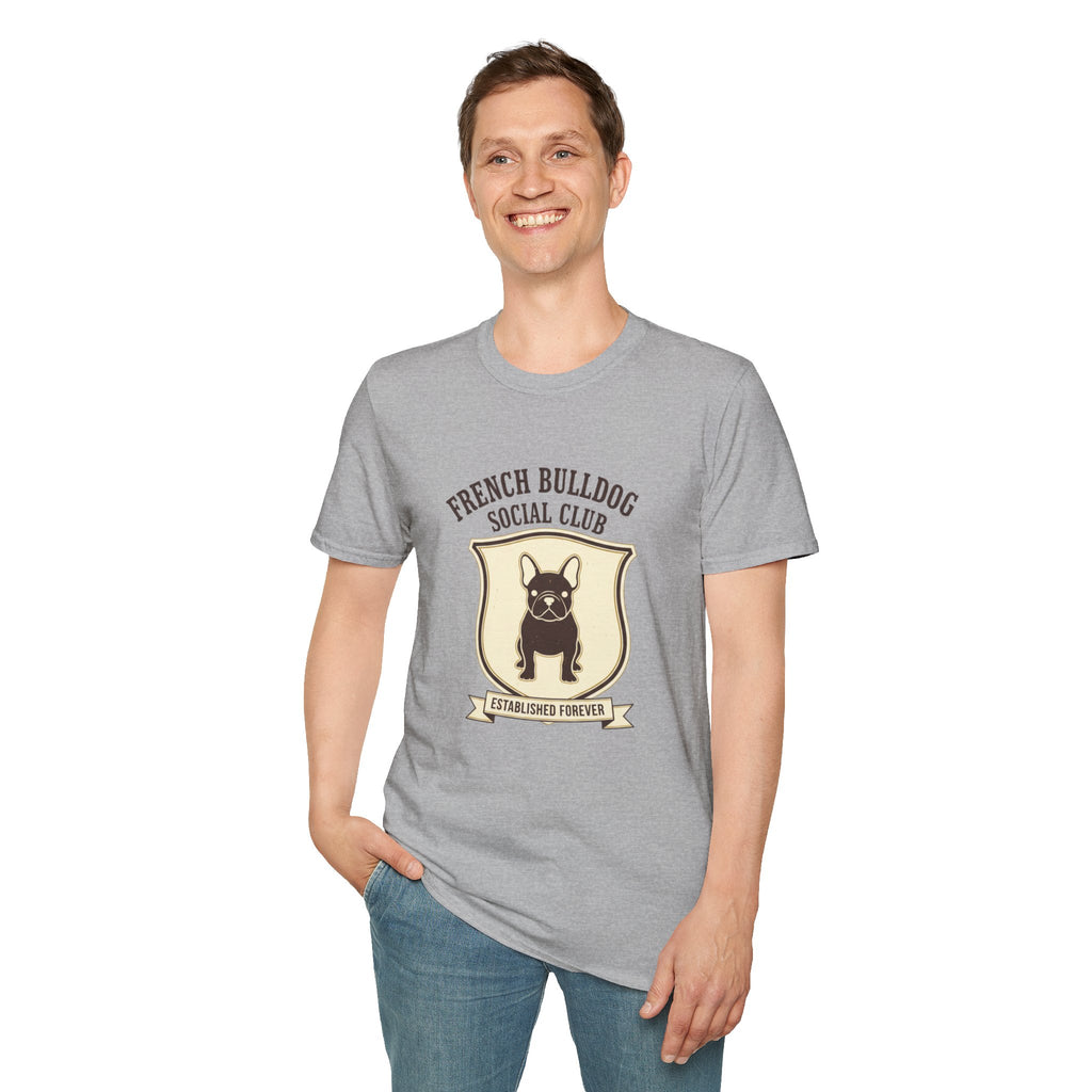 French Bulldog Social Club T-Shirt — Retro Crest Graphic Tee for Dog Lovers