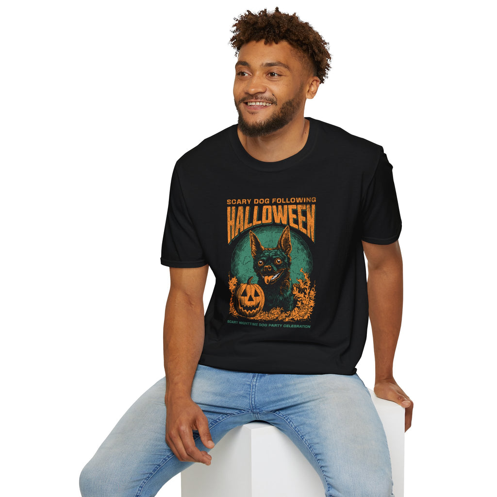 Halloween Dog T‑Shirt — "Scary Dog Following Halloween" Graphic Tee