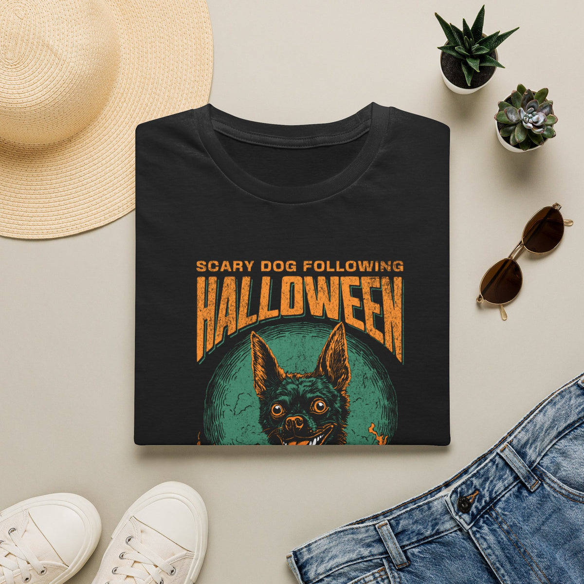 Halloween Dog T‑Shirt — "Scary Dog Following Halloween" Graphic Tee