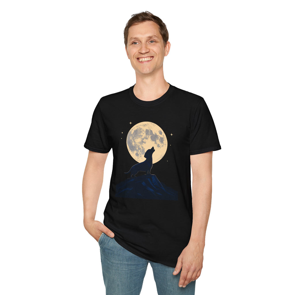 Howling Moon T-Shirt — Silhouette Wolf & Full Moon Night Sky Tee