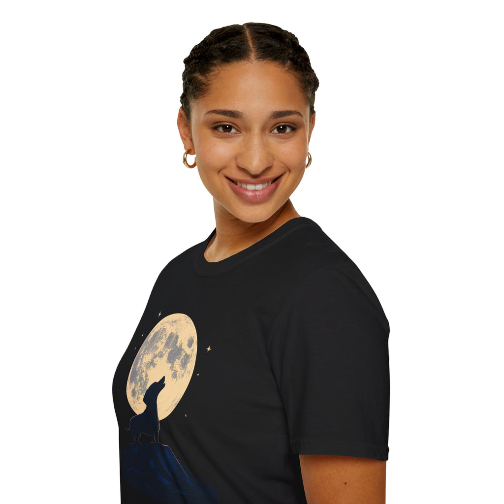 Howling Moon T-Shirt — Silhouette Wolf & Full Moon Night Sky Tee